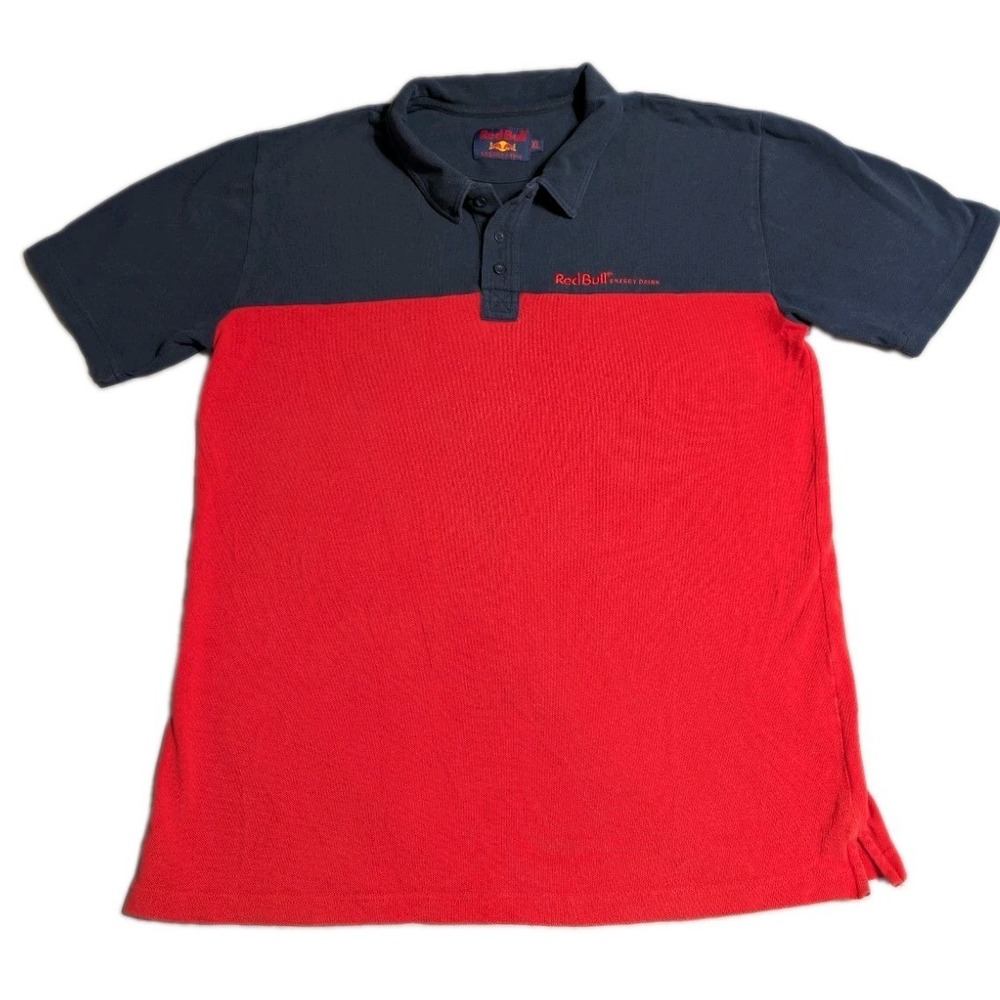 Red Bull Energy Drink Polo Shirt Mens XL Blue Red Colorblock Short Sleeve Logo